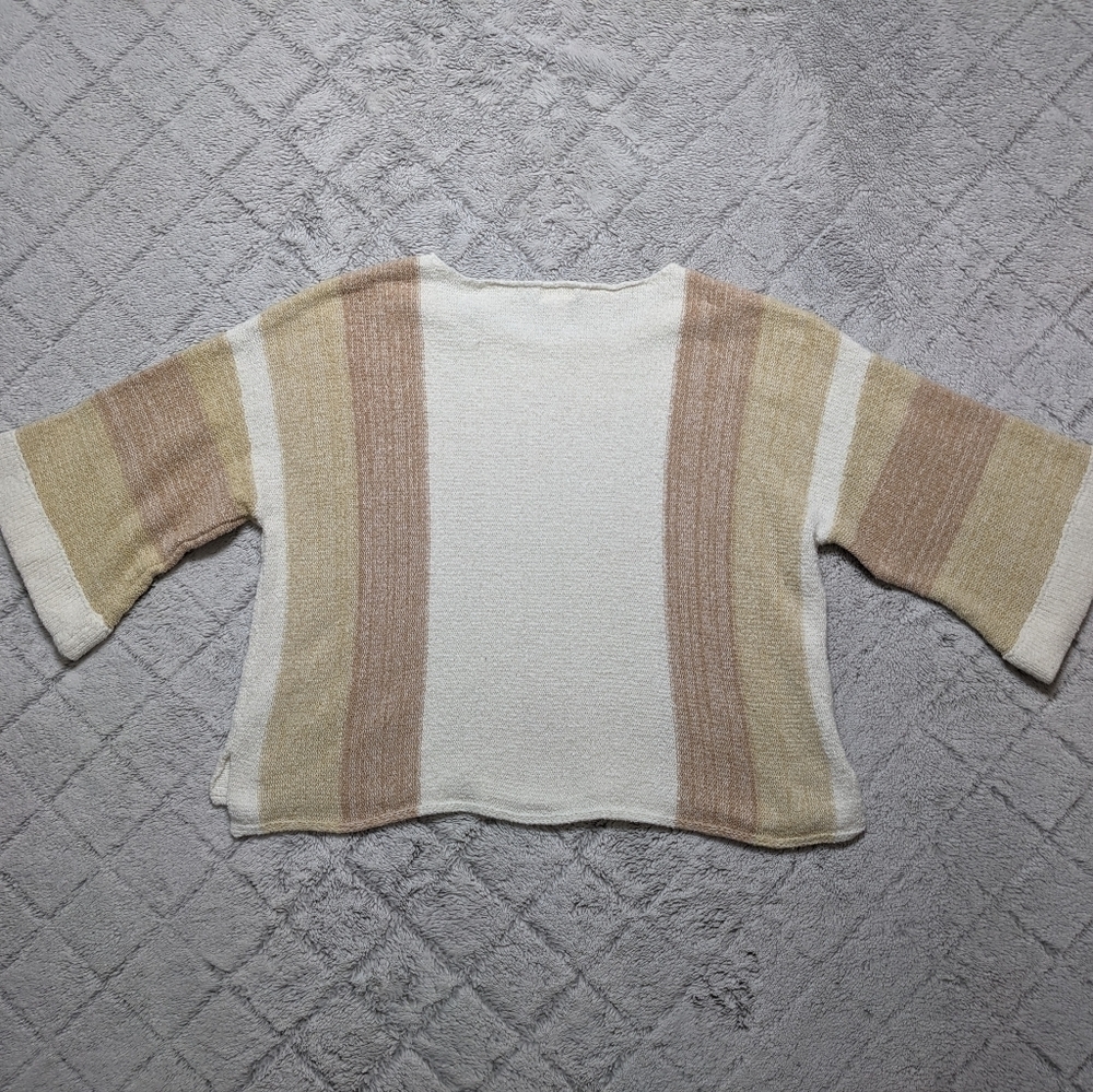 BKE Sweater Women's Small Cream Yellow Striped Knit Boxy Textured Pullover  - Picture 3 of 7